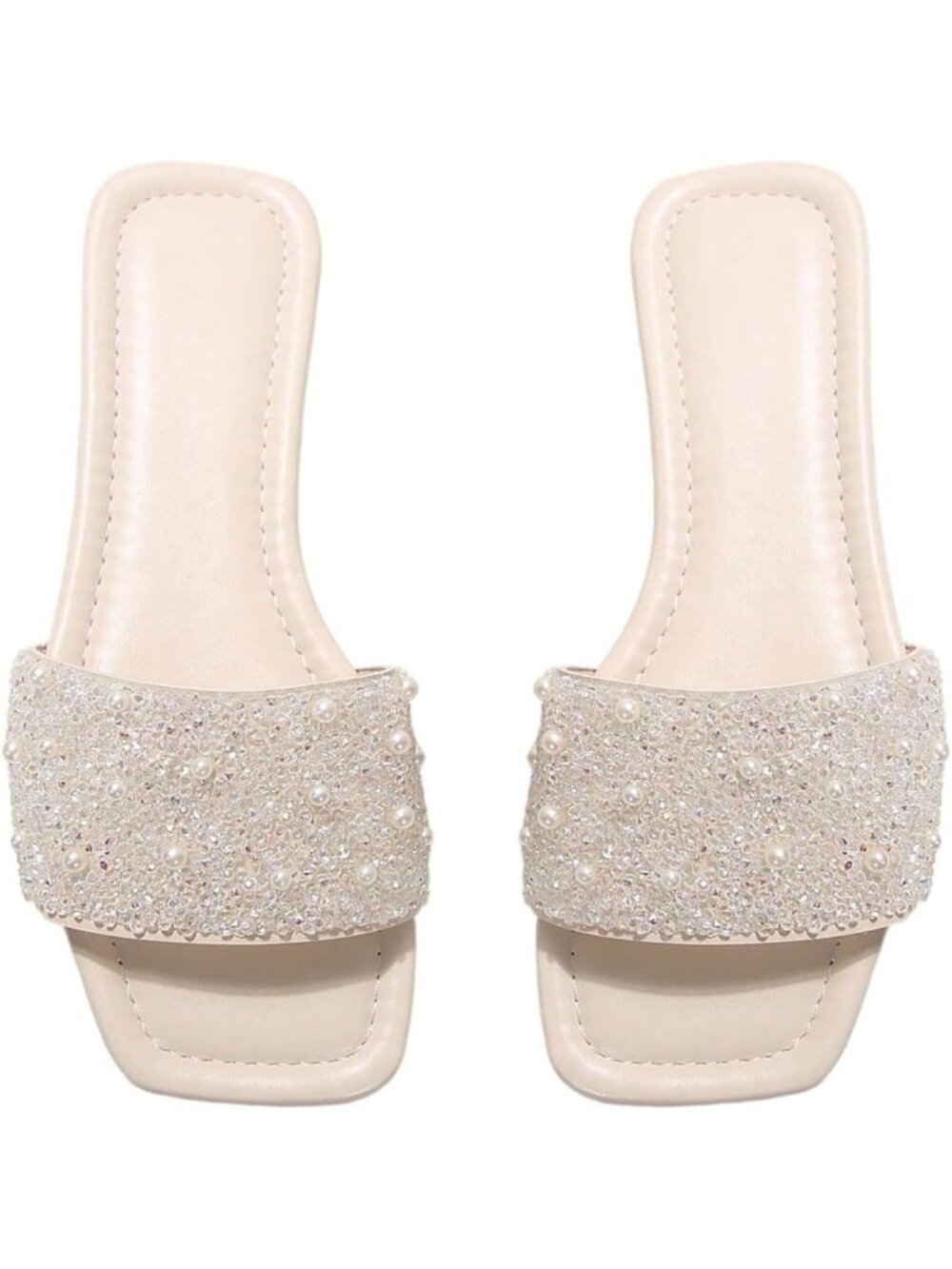 Women's White Sequins Sparkly Jeweled Dressy Open Toe Glitter Shiny Flat Sandals
